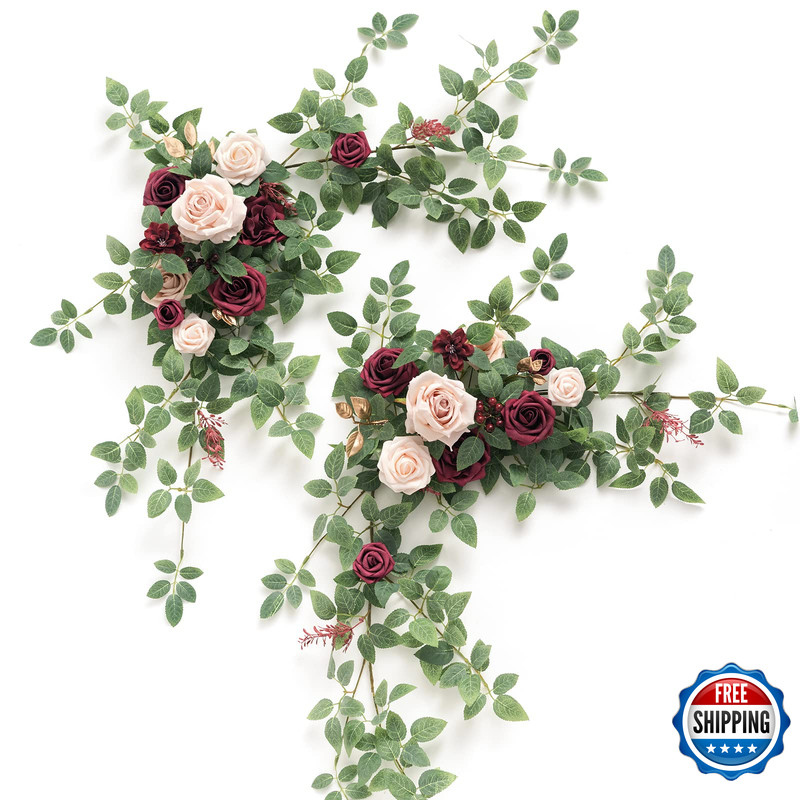 Ling’S Moment Lings Moment 2Pcs Artificial Floral Swags Centerpieces Burgundy