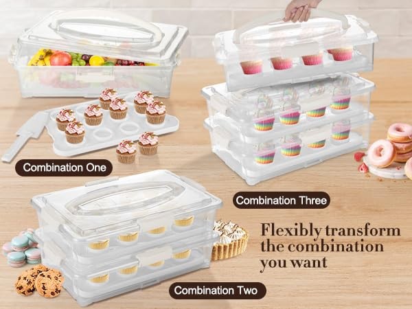 ARC 3-tiers Cupcake Carrier (White) - Cupcake Holder and Cake Transport Conta... gallery
