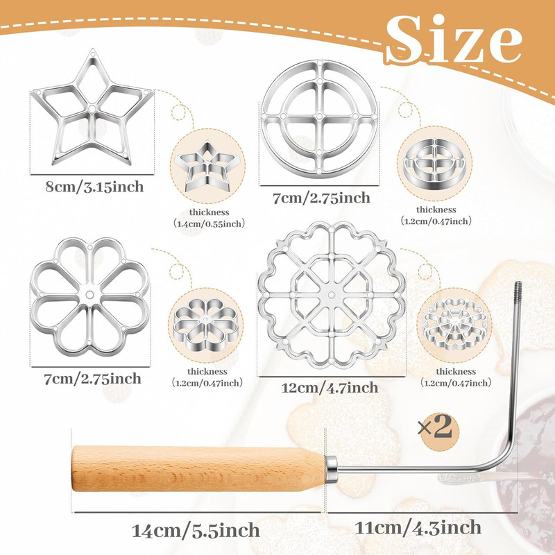 6 Pcs Rosette Iron Mold Set Bunuelos Mold with Handle Cooking Stamp Maker Kit Co gallery