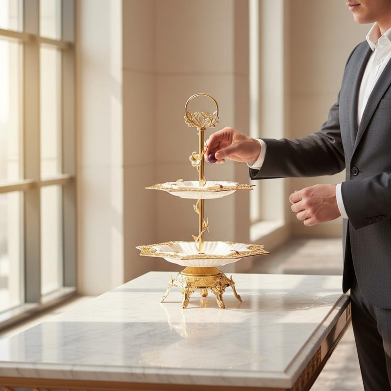 Glass Fruit Tray Stand Gilded Tableware Openwork gallery