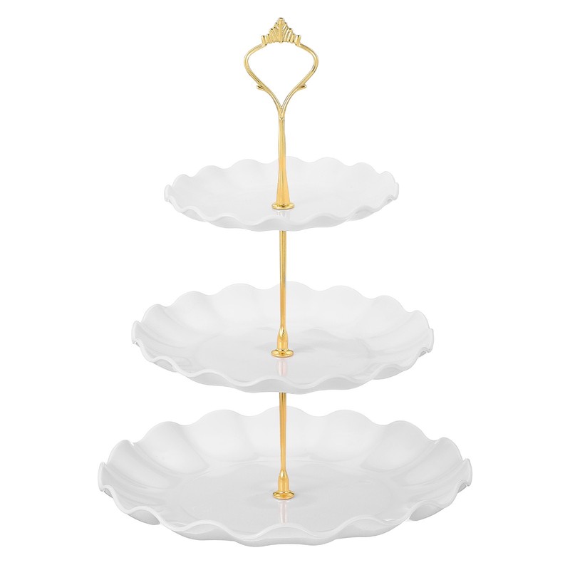 3-Tier Cupcake Stand Holder 15/20/25cm Tiered Serving Tray White(Ripple)