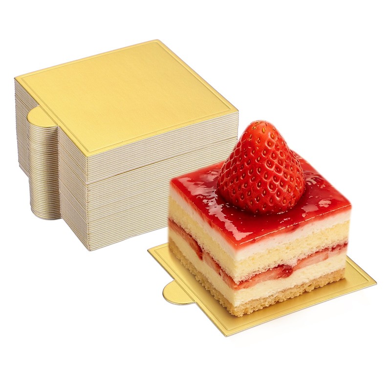 50 Pcs Mini Cake Boards, 2.8 Inch Square Mousse Cake Base, Gold