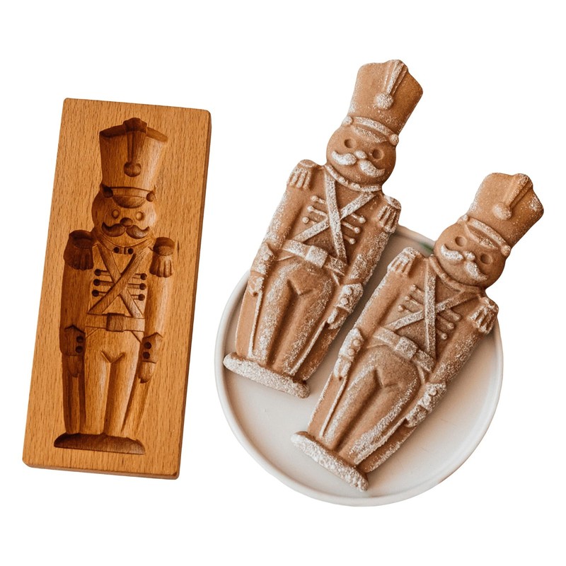 Traditional Wooden Beech Nutcracker Soldier Cookie Mold, Handcrafted Christma…
