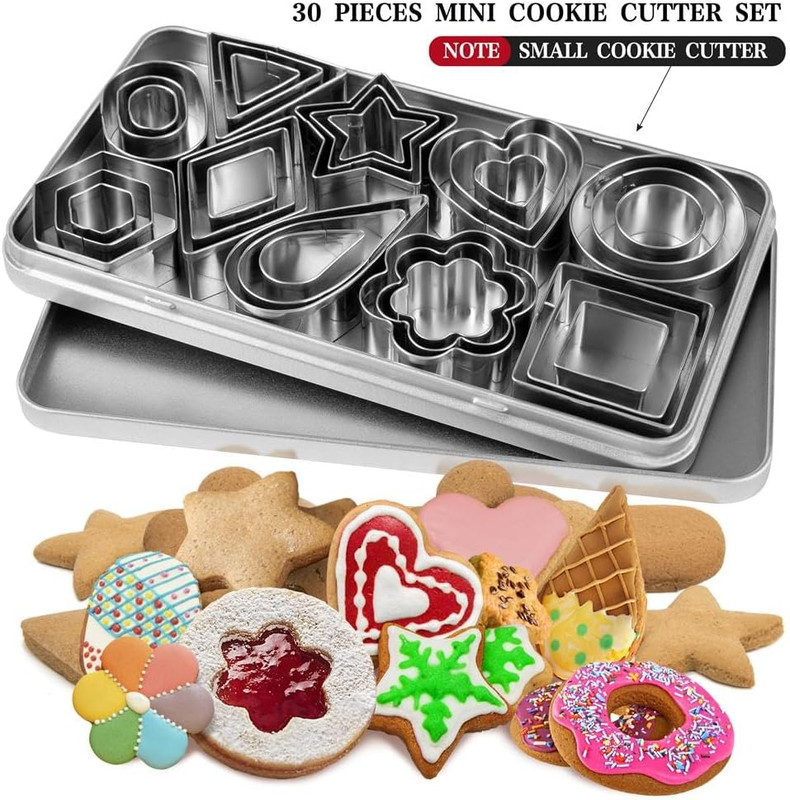 Mini Cookie Cutters Set with Box, 30Pcs Small Stainless Steel Flower Square Hea gallery
