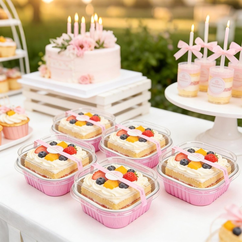 50 Pcs Mini Cake Pans with Lids and Spoons Aluminum Foil Mini Square Baking C... gallery