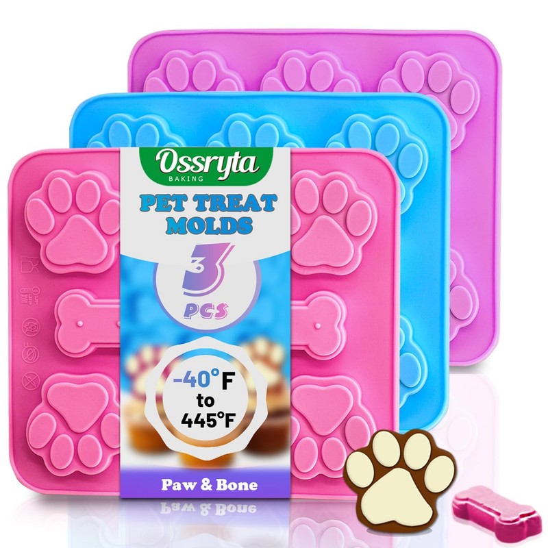 3Pcs Puppy Paw & Bone Silicone Molds – Non-Stick Candy Mold, Reusable Ice Cub…