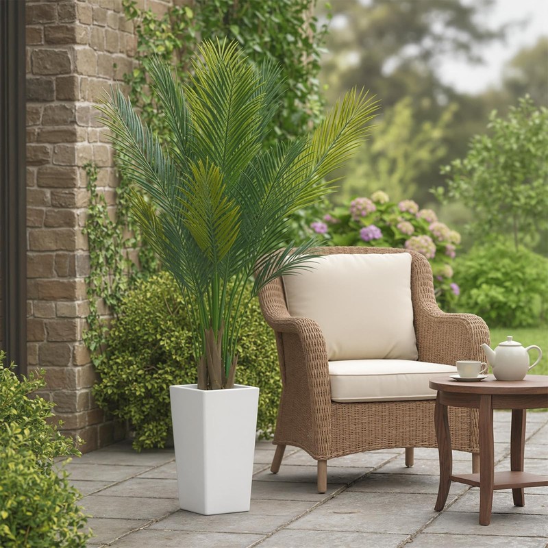 Garveehome 5Ft Artificial Palm Tree In Tall White Planter Realistic Faux gallery