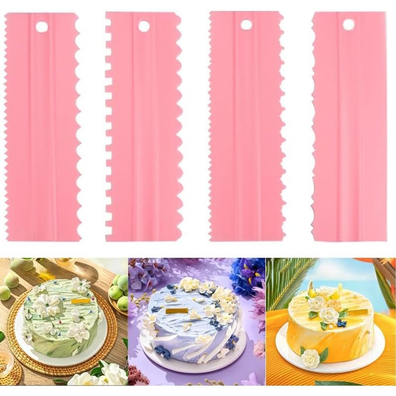 Cake Scrapers Set Pink Decorating Comb and Icing Smoother, Plastic Sawtooth S... gallery