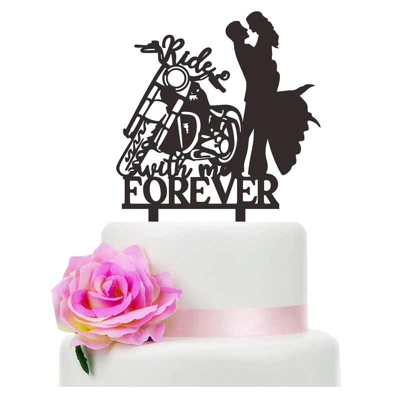Motorcycle Wedding Cake Topper Ride 4.9 inches wide, 6.7 high, Black