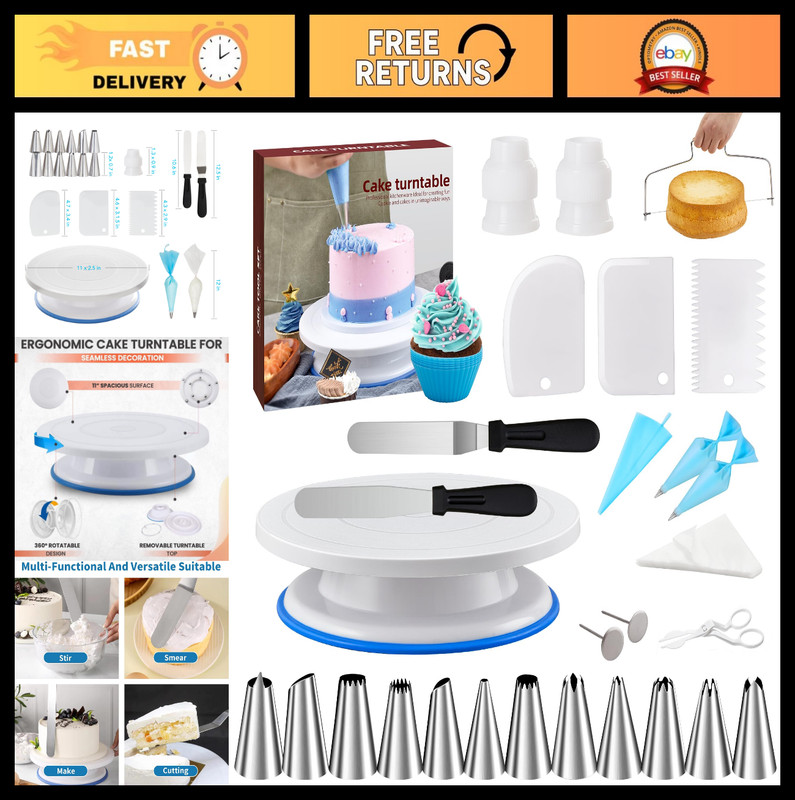 82Pcs Cake Decorating Tools Kit – Turntable, Piping Tips, Icing Bags & More!