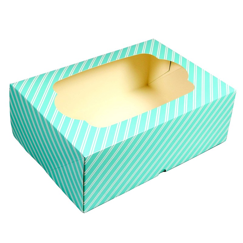 5-Count 14x10x4 inch Cake Cupcake Box Blue Stripe with Window and Insert gallery