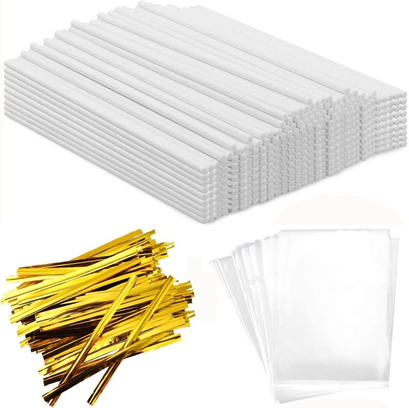 1200PCS Cake Pop Treat Bag Set: 400 Bags, Sticks & Gold Twist Ties Included gallery