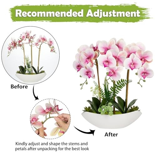 Pink Orchid Artificial Flowers 18in Fake Orchid Silk Flowers with Pink White gallery