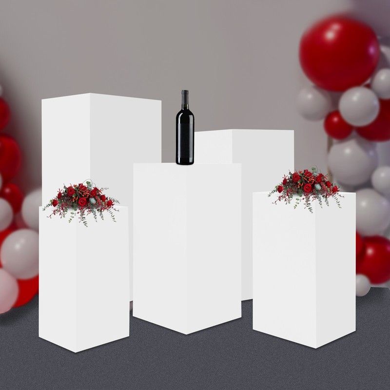 For Cake Shops Weddings 5 Pack Modern Square Cake Pedestal Stands Iron White NEW gallery