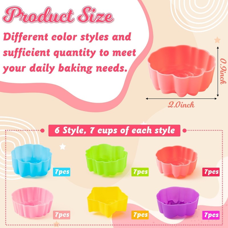 42 Pack Silicone Molds Cupcake 2 Inch Mini Size Multi Flower-Shaped Baking Cu... gallery
