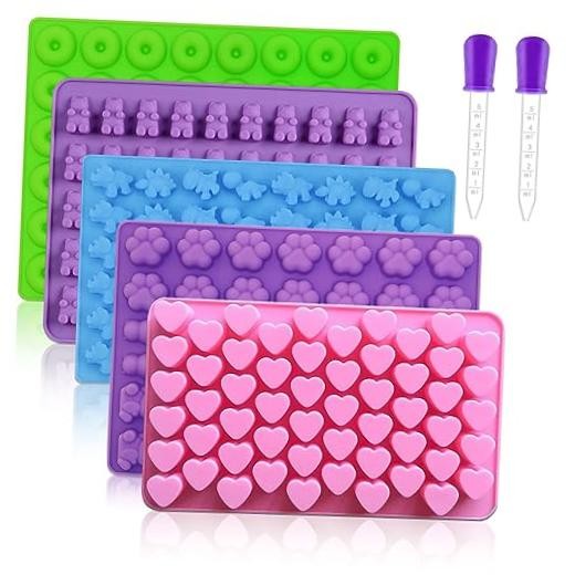 Silicone Gummy Molds Set of 5, Candy Molds with 2 Droppers for 5 Shape