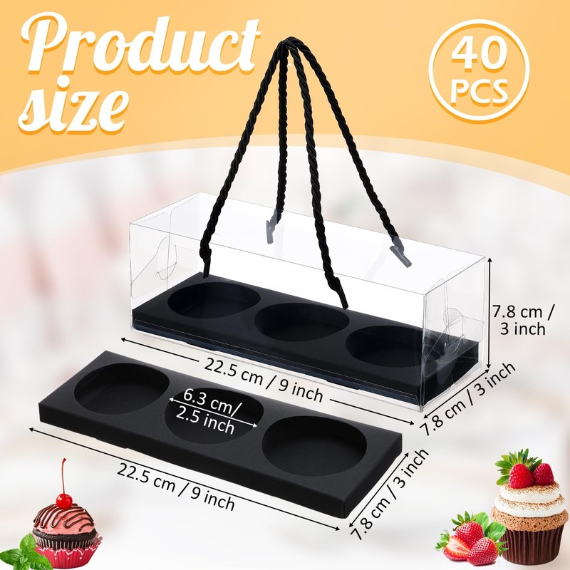 40 Pcs Clear Cupcake Boxes 9 x 3 x 3 Inch Rectangular Cupcake Containers 3 Co... gallery