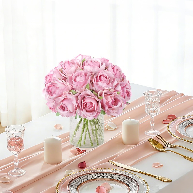 Ivydale 18pcs Pink Roses Artificial Flowers, Fake Roses Silk Flowers with Stems gallery