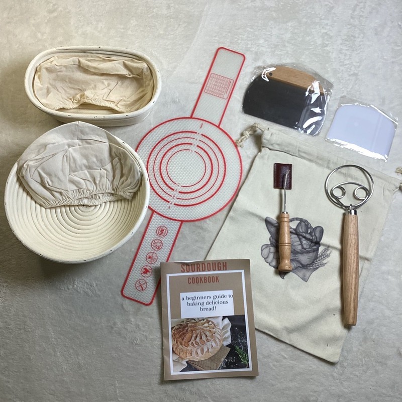 Sourdough Bread Baking Kit 10pc Banneton Proofing Baskets Whisk Lame Scraper Set