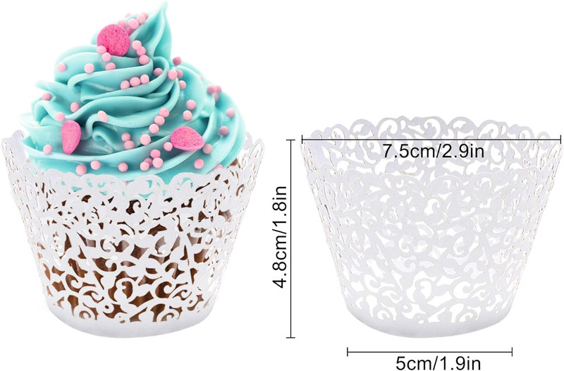 50 pcs White Cupcake Wrappers Lace Baking Cups Cupcake Liners for Baking Laser C gallery