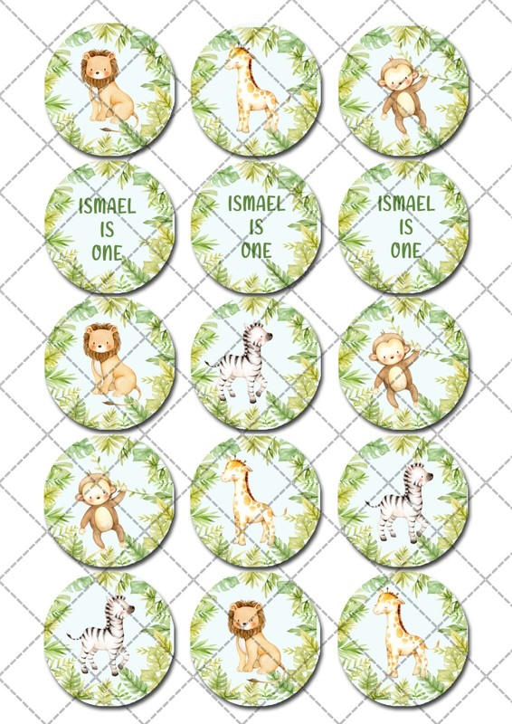 Jungle Animal Safari Pre-cut Edible Icing Cupcake or Cookie Toppers gallery