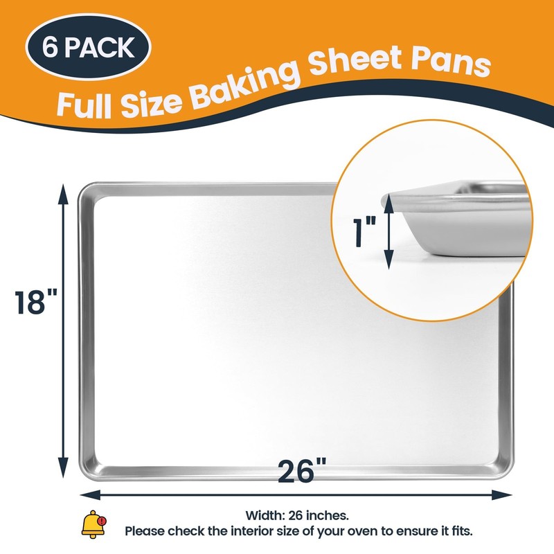Fsuon 6 Pack Full Size Baking Sheet Pan Aluminum Commercial Cookie Sheet Pan gallery