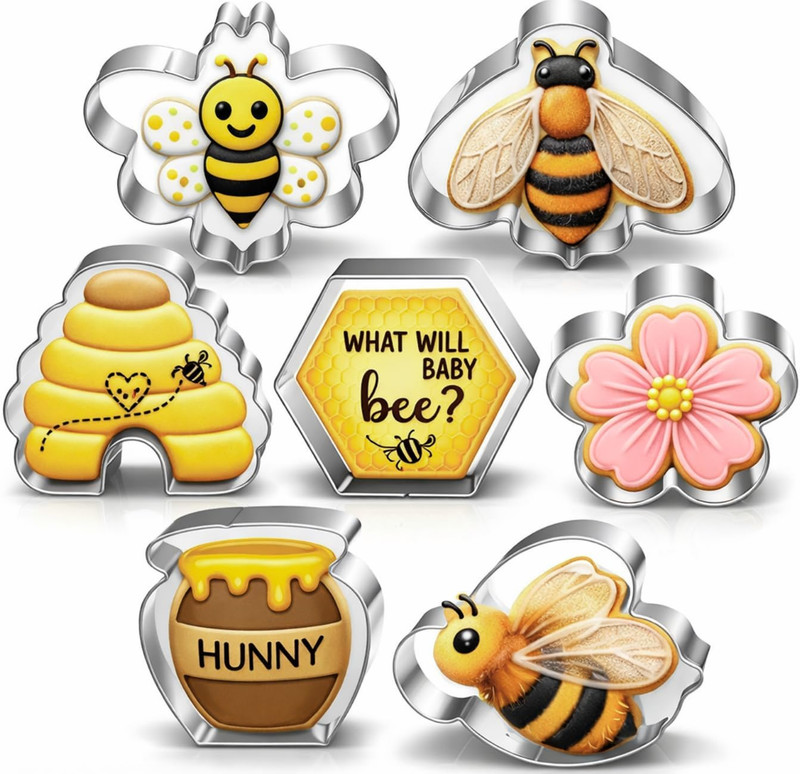 Bee Cookie Cutters Set - 3 Inches - 7 Piece - Beehive, Flower, Honeycomb and ... gallery