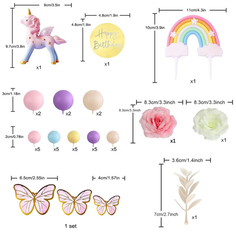 47PCS Unicorn Rainbow Cake Topper Unicorn with Rainbow Butterflies gallery