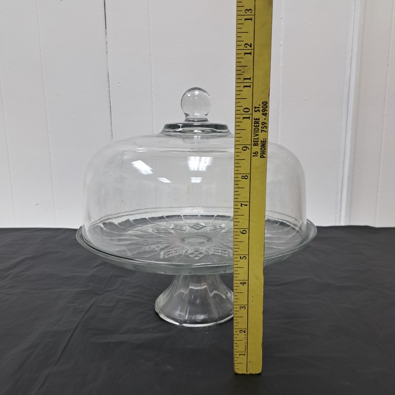 Vintage Clear Glass Ribbed Pedestal Cake Plate with Glass Dome 12" gallery