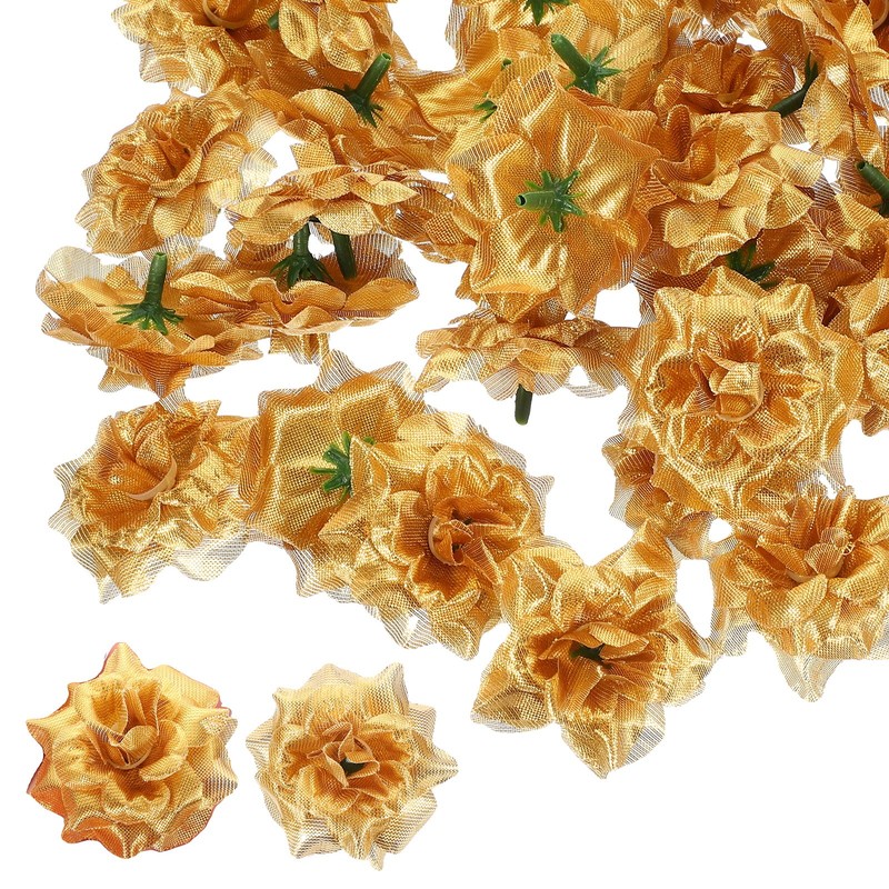 100Pcs 1.77 Inch Artificial Roses Head Faux Flowers Wedding DIY Gold