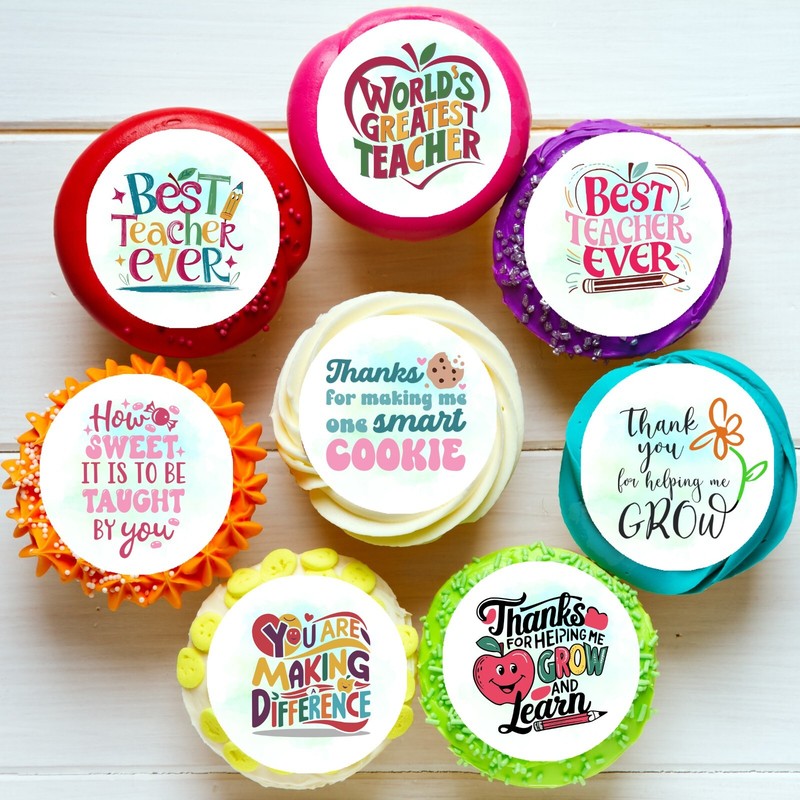 Teacher Thank You Christmas Pre-cut Edible Cupcake or Cookie Toppers