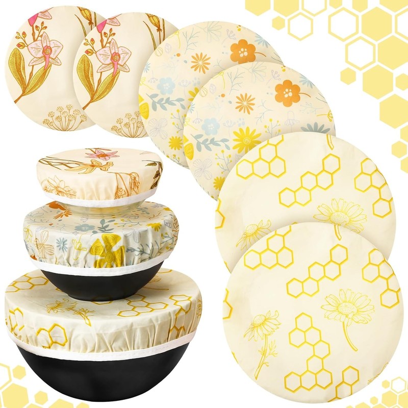 6 Pcs Reble Beeswax Bowl Covers for Bread Proofing 6/8/10 Inch Elastic