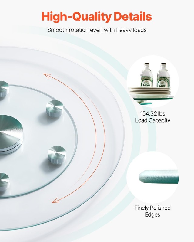 VEVOR 24 in Glass Lazy Susan Turntable, Tempered Glass Dining Table Centerpiece gallery