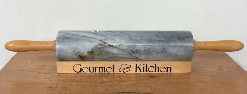Vtg Gourmet Kitchen Himark Solid Marble Pastry Dough Baking Rolling Pin w Stand