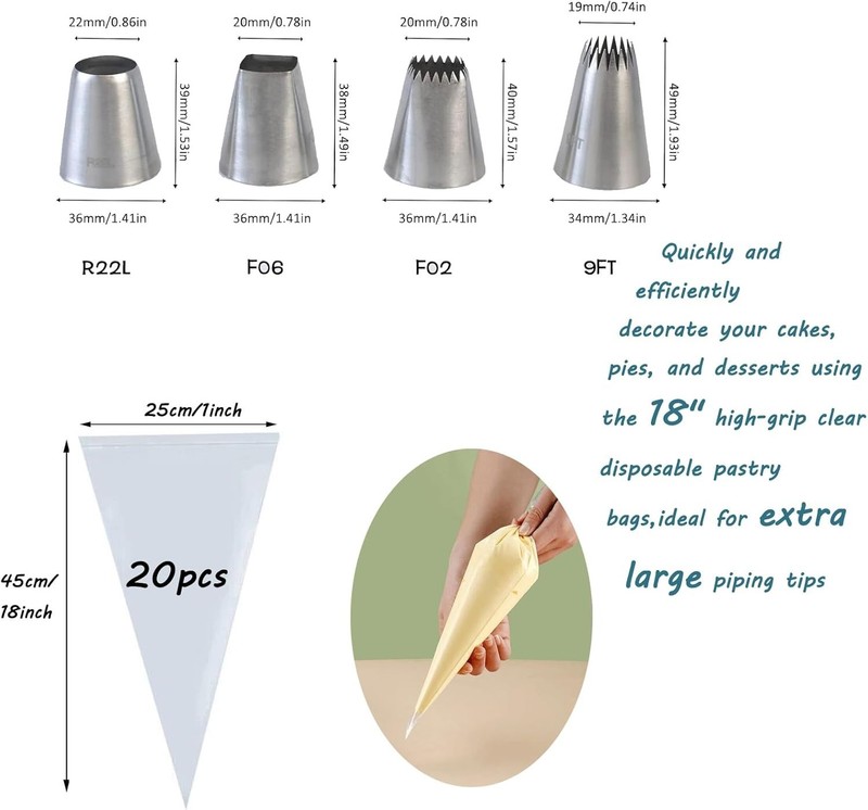 Extra Large Piping Tips with Bags for Frosting,Meringue,Churros,Macarons,Eclairs gallery
