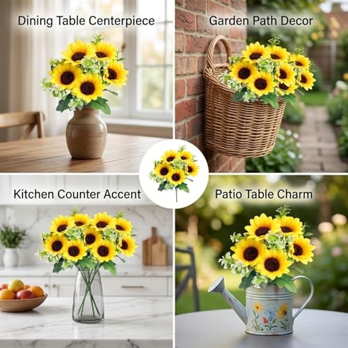 3 Bouquets with Five Stems Each, 12inch Fake Sunflowers, Sunflowers Artificial gallery