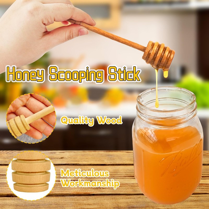 16 Oz Glass Honey Jar with Dipper,Glass Honey Pot with Lid,Mason Jar with Wooden gallery