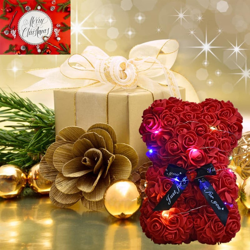 EALEBE Artificial Rose Flower Bear,Perfect Romantic 8.3" x x 10.2", Red gallery