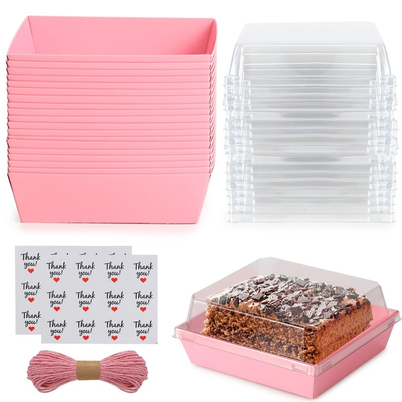 20 Pack Charcuterie Box with Lids, Pink Square Cookie Disposable Paper Food C…