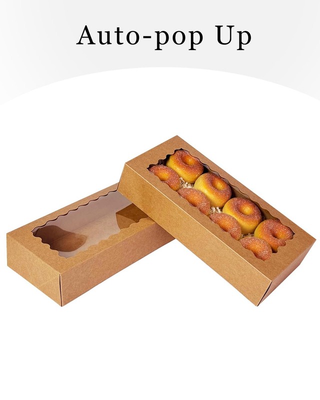 AutoPop Up Cookie Box With Window 12x5.5x2.5 Inch Brown Pastry Bakery 50 PCS gallery