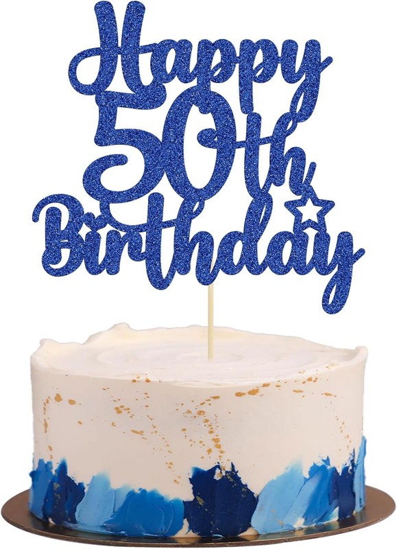 1Pc Happy 50th Birthday Cake Topper Glitter 50 & Fabulous Cheers to 50 Years Old