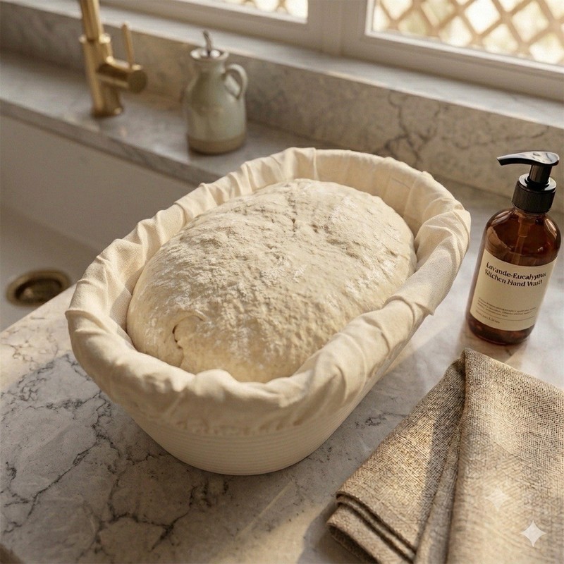 Oval Sourdough Proofing Basket Banneton Ribbed Plastic White w/ Cloth Liner gallery