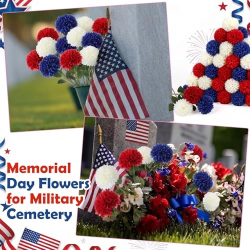 Suncalla 36 Pcs 4th of July Artificial Chrysanthemum Flowers Red White Blue gallery