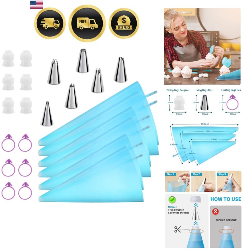 Reusable Decorating Set: Piping Bags, Tips, Couplers & More by