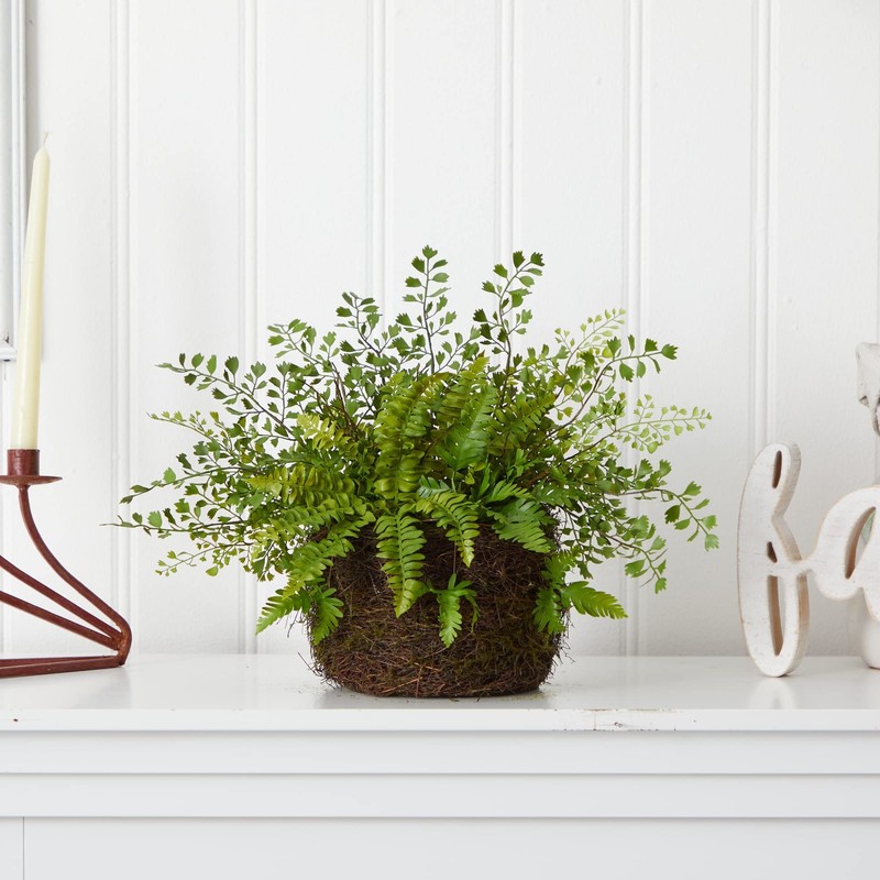 Nearly Natural Mixed Fern Twig And Moss Basket 4846 gallery