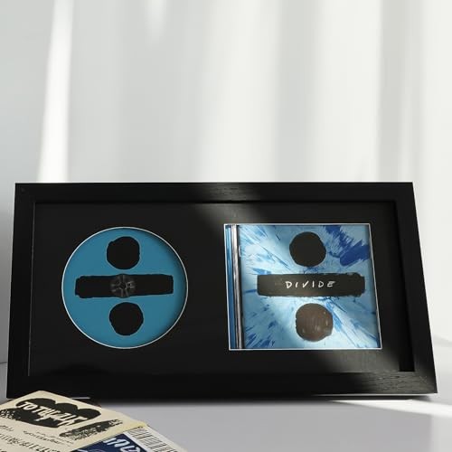 CD Display Frame with Real Glass, Signed Music Disc Wooden Case for Black-black gallery