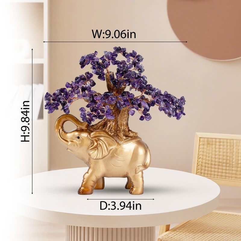 Gemboury Amethyst Crystal Money Tree On Gold Mini Elephant Statue 10Gemstone gallery