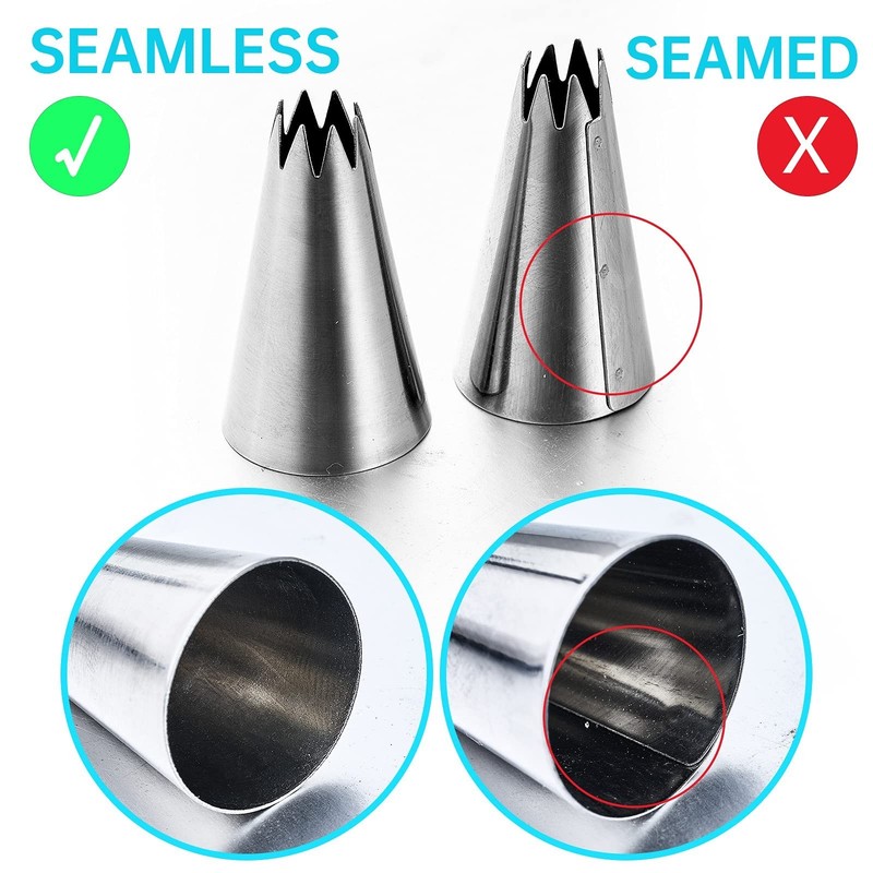 Large Cake Deco Tips, 8Pcs Icing Nozzles, 10 Pastry Bags, Silver gallery