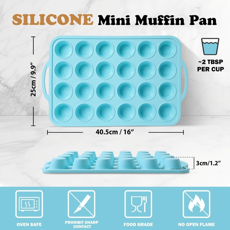 Silicone Mini Muffin Pan with Frame: 24 Cups-2 pcs, Mint Green & Beige gallery