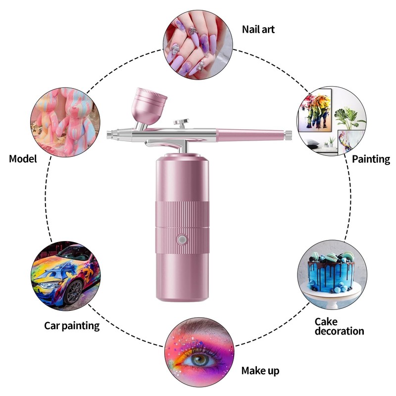 Airbrush Kit with Compressor Portable 48PSI High-Pressure Pink gallery